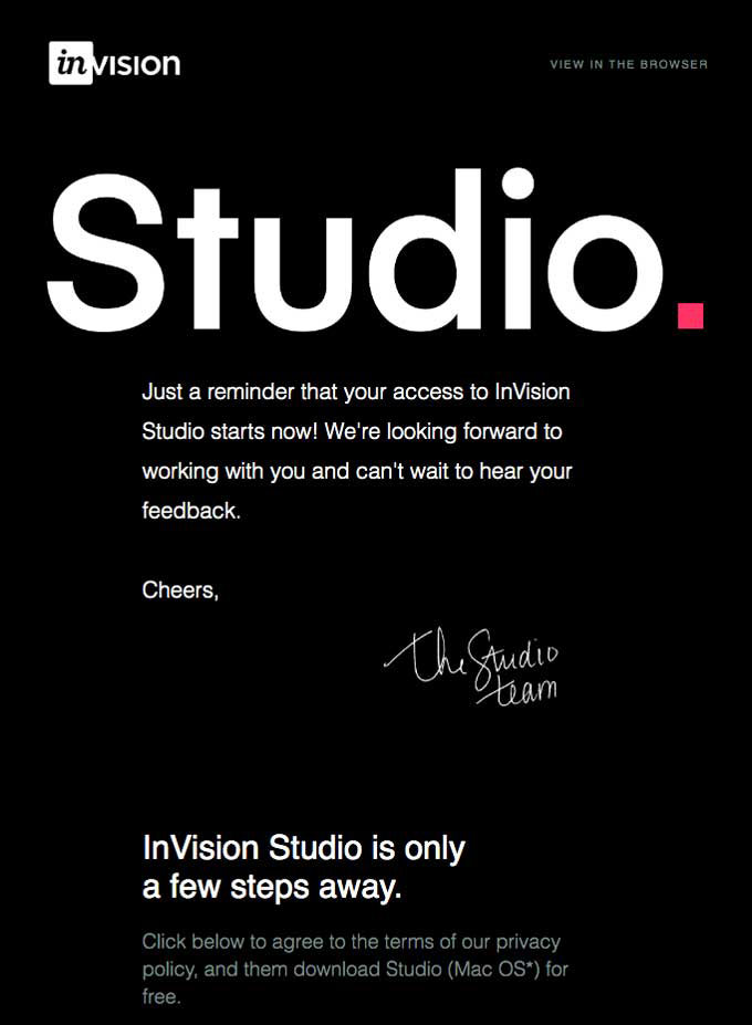 image of InVision Studio's html email
