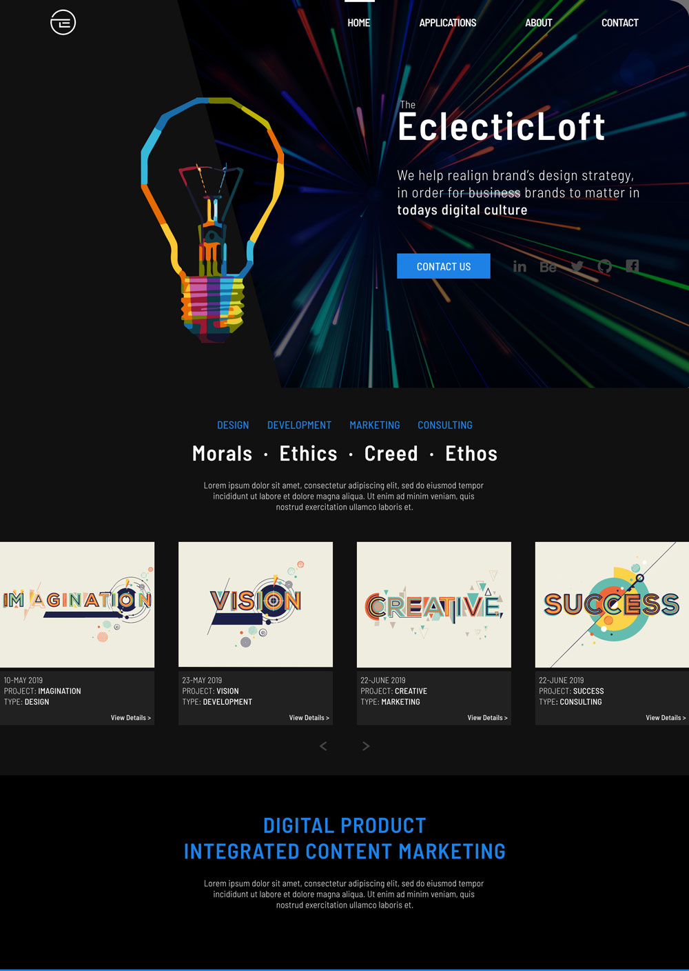 image of Eclectic Loft's prototype homepage